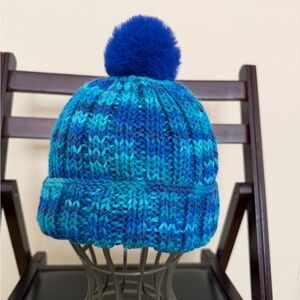 Cozy Blue Knit Kids' Beanie with Pom-Pom